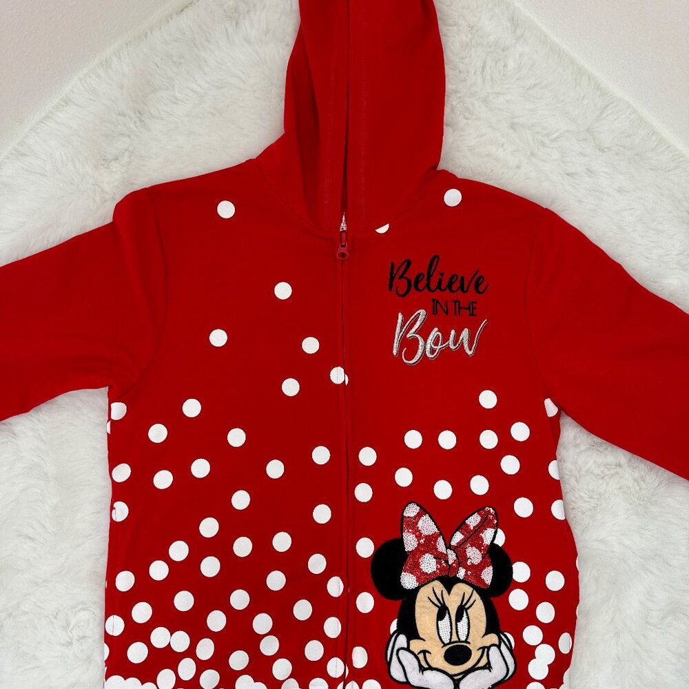 Disney Minnie Mouse “Believe in the Bow” Red Zip-Up Hoodie – Girls